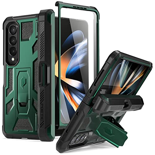 Poetic Spartan Hülle für Galaxy Z Fold 4 – Metallic Green, S Stifthalter, integrierter Displayschutz, Ständer, robuster Scharnierschutz