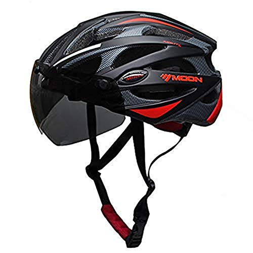 Heemtle Integral geformt Radhelm für Racing Ultraleicht Fahrradhelm für Männer und Frauen Fahrradhelm mit Magnetbrille (schwarz + rot M:55-58cm)