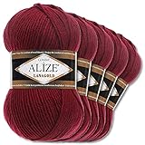 Alize 5 x 100 g Lanagold Wolle | 53 Auswahl | Stricken Häkeln Wolle (57 | Bordeaux)