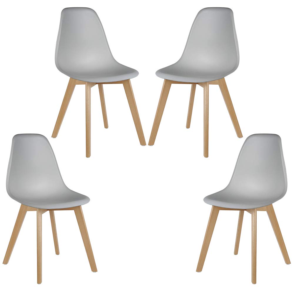 Esszimmerstühle, mit Massivholzbeinen, Buche, skandinavischem Retro-Design (Grau, 4)