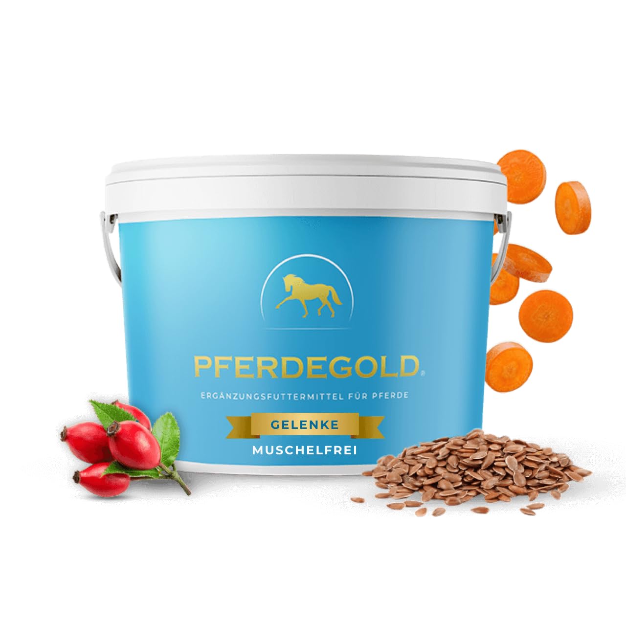 Pferdegold Gelenk Muschelfrei - Pellets, die muschelfreie Alternative für mäkelige Pferde, Ergänzungsfuttermittel für alle Pferderassen in jeder Lebensphase, dopingfrei, 1,5 kg Eimer