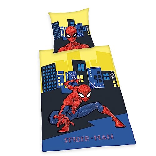 Spiderman Bettwäsche,Kopfkissenbezug ca. 80x80 cm, Bettbezug ca. 135x200 cm, mit Knopfverschluss, 100% Baumwolle, Renforcé