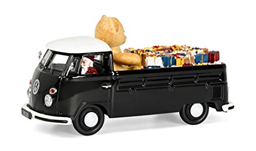 Schuco 450358600 Volkswagen VW T1 Pritsche Xmas 2020, Modellauto, mit Weihnachtsmann, Bär, Geschenke, Maßstab 1:43, Limitierte Auflage, schwarz