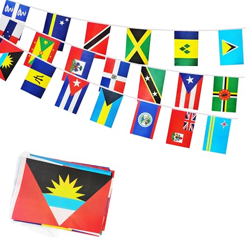 Karibik-Karibik-Länder-Flagge, Karibik-Karibik-Länder-Flagge, Wimpelkette, Banner, internationale Banner, Dekoration für Schule, große Eröffnung, Party, Sport, 20 Flaggen, 9 m