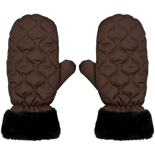 Becksöndergaard Handschuhe Damen Makara Puff Mittens in Hot Fudge Brown (Braun) - Gesteppte Fäustlinge/Winterhandschuhe gefüttert für Frauen mit Steppnähten - Größe M/L