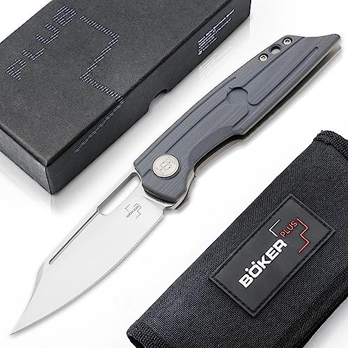 BÖKER PLUS® HEA Hunter EDC Knife - Flipper Taschenmesser - Outdoor Klappmesser mit G10 Griff blau - Einhandmesser mit D2 Klinge - Frame Lock Messer in Etui