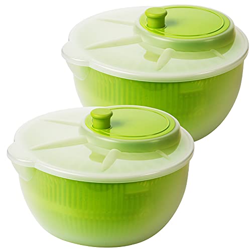 Salatschleuder 2 Stück Salatschüssel mit Ausguss Kunststoff Transparent farbig Ø 25 cm, Farbe:Hellgrün Made in Europe