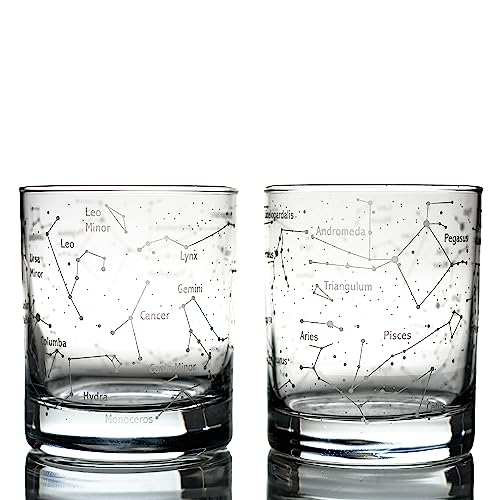 Greenline Goods Whiskygläser Northern Summer Sky & Constellations (2er-Set) Geätztes 10-Unzen-Becher-Geschenkset - Old Fashioned Rocks Wisky Glass
