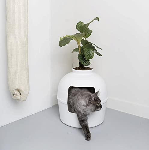 Katzentoilette Flower XXL weiß unsichtbare Katzenklo mit Deckel 51Ø x 55cm