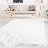 Hochflor Teppich Shaggy Einfarbig Weiß - 100x200 cm Rechteckig - Flauschig & Weich - Wohnzimmerteppiche - Langflorteppich Schlafzimmer Uni Modern