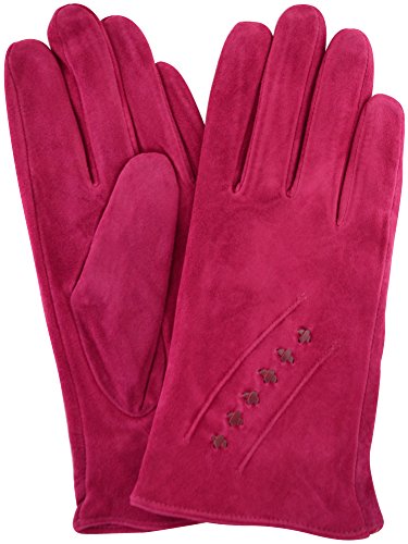 Damen Wildleder-Handschuhe mit Fleece-Futter und Kreuzstich-Design Gr. M 18 cm, fuchsia