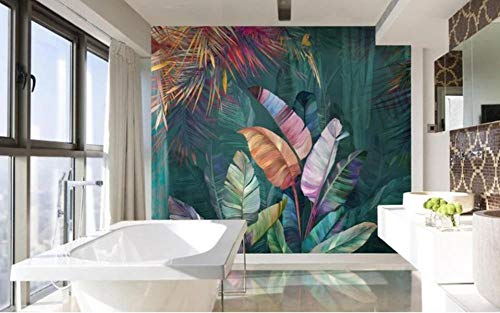 FHOMEY Tapete Wandbild 3D Pflanze Bananenblatt Tapete Wohnzimmer Hotel Tapete Nordic Hand Bemalt Tropischen Regenwald Landschaft Wandbild-250 * 175Cm