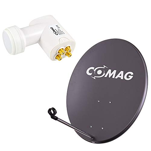 Comag Digitales 80cm Satelliten-Antennen-Set (Stahl Antenne anthrazit, 0,1 dB Universal Quad-LNB)