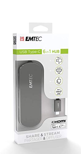 Emtec USB-Type-C Hub T650C inkl. SD Card Reader 3 x USB-A 3.0, USB-C, SD Card Reader, HDMI