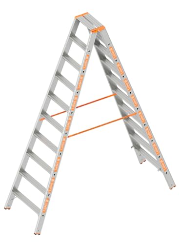 Layher Stufenstehleiter 10 Stufen 250 cm 1043 150 kg Stehleiter Stufenleiter Leiter Bauleiter Alu-Leiter Aluminium TOPIC breite Stufen
