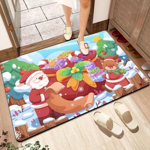 ISOLAY Weihnachtsmatte mit Cartoon-Motiv, verdickt, stabil und leicht zu pflegen, rutschfest, für Familienbad, Foyer usw. (4,120 x 160 cm)