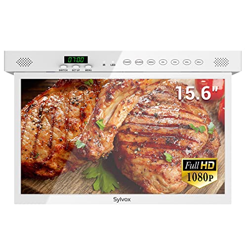 SYLVOX 15.6 Zoll KitchenTV, Android Smart TV mit integriertem Google Play Store, DVB-T2/S2 HDMI, Unterstützung Bluetooth&5GWiFi, Zeitfunktion, Full HD TV für die Küche