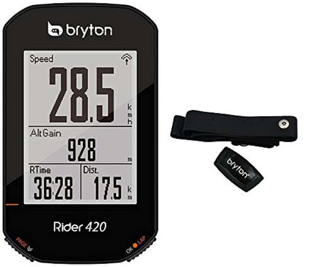 Bryton Unisex – Erwachsene 420h Rider mit Cardio-Band, Schwarz, 83.9x49.9x16.9