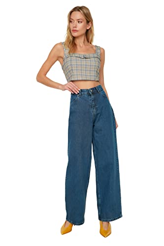 Trendyol, Lacivert High Wade Wide Bein Jeans, Navy, 38