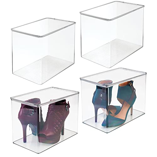 mDesign 4er-Set Schuhaufbewahrung aus Kunststoff – stapelbarer Schuhkasten für hohe Schuhe oder mit Absatz – für High Heels, Pumps und Boots – Schuhkiste für den Flur oder Schrank - durchsichtig
