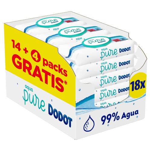 Dodot Aqua Pure - Baby-Reinigungstücher, 99 % Wasser, 864 Tücher, 18 Packungen (18 x 48)