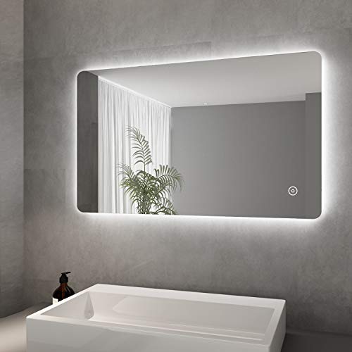 Elegant LED Spiegel mit Beleuchtung Badspiegel 100 x 60 cm kaltweiß IP44 Badezimmer Wandspiegel Energiesparend Beschlagfrei Badezimmerspiegel