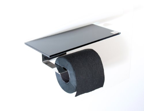 WC Rollenhalter/Toilettenpapierhalter mit Abstellfläche/Ablage aus schwarzem Glas/L - Made in Germany -