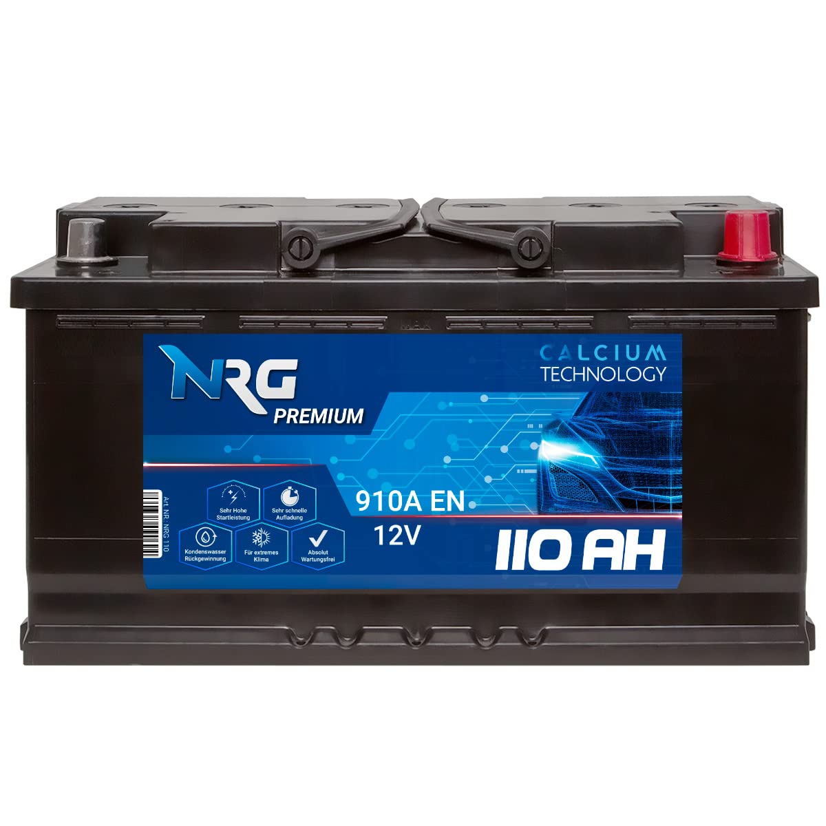 NRG Premium Autobatterie 12V 110AH 910A/EN Batterie ersetzt 100AH 95AH