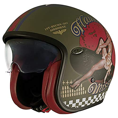 Premier Helm für Motorrad, Jet, Vintage, EVO Pin Up Militär BM L