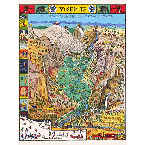Map Mora 1931 Yosemite Valley Pictorial Large Wall Art Poster Print Thick Paper 18X24 Inch Karte Tal Wand Poster drucken