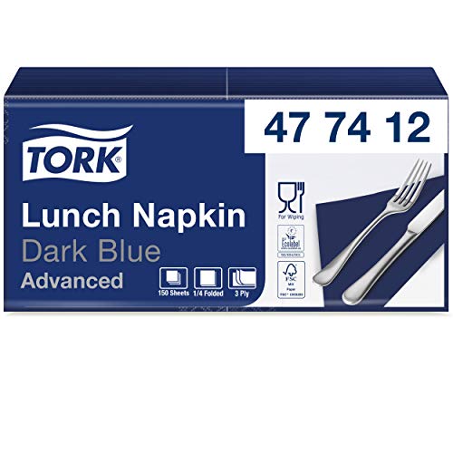 Tork 477412 Soft Lunchservietten Dunkelblau / 3lagige, saugfähige Papierservietten in Blau / Vielfältig verwendbar / Advanced Qualität / 10 x 150 (1500) Servietten / 32,6 x 33 cm (B x L) / 1/4-Falz