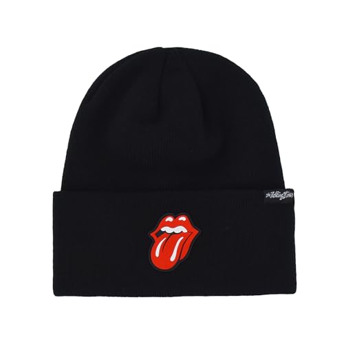 Concept One Unisex-Erwachsene The Rolling Stones Winter Knit Cap mit Rubber Patch Lippen Logo und Manschette Beanie-Mütze, Schwarz, Einheitsgröße