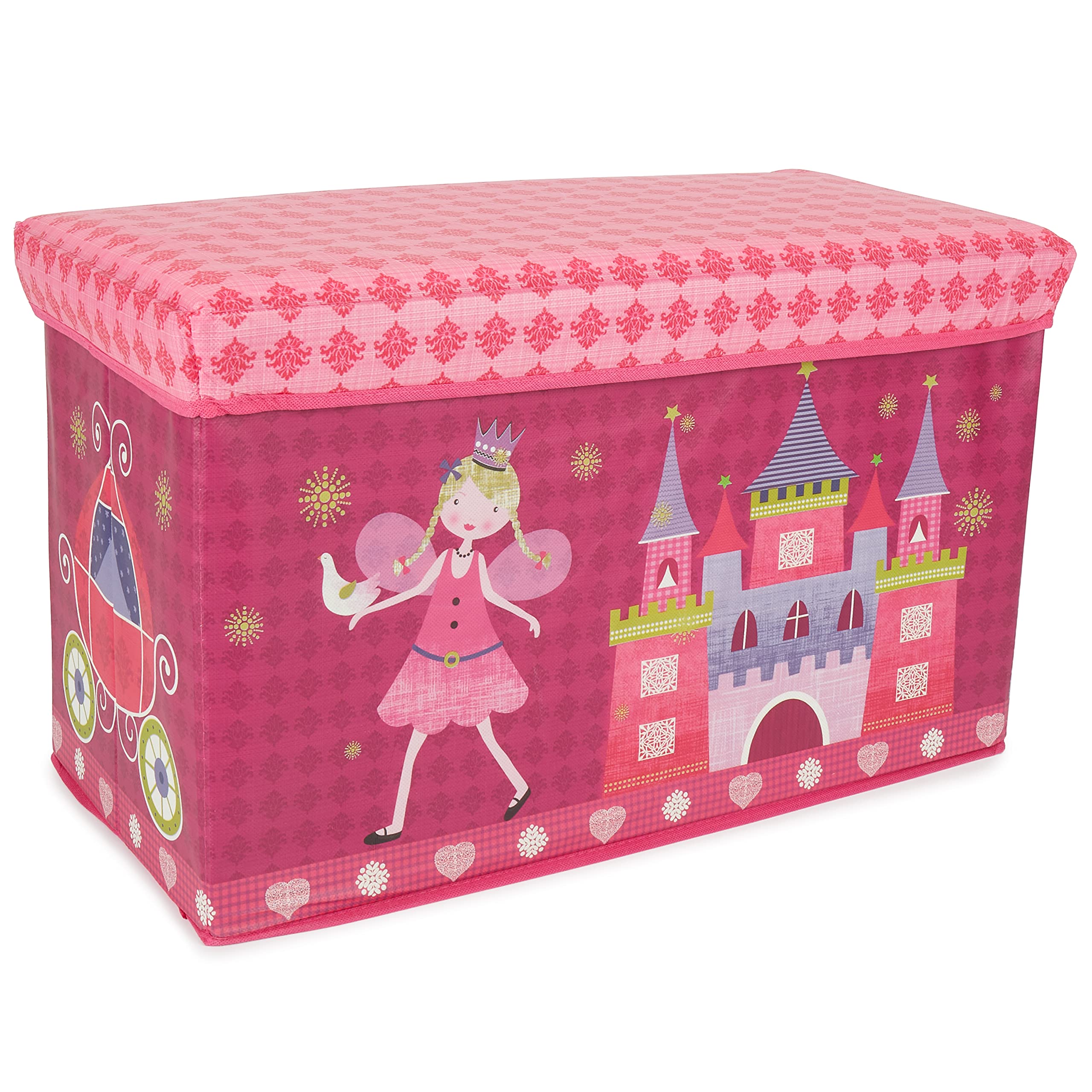 Bieco Aufbewahrungsbox mit Deckel | 60L, faltbar | ca. 60x30x35cm | Spielzeugkiste mit Deckel | Aufbewahrungsbox Kinder | Kisten mit Deckel | Aufbewahrungsbox Groß | Wickeltisch Organizer Prinzessin