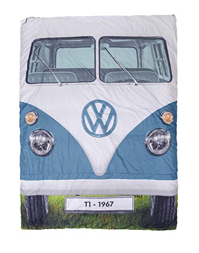 Board Masters VW Collection - Volkswagen Camping & Outdoor Doppelschlafsack im T1 Bulli Bus Design (Bus Front/Blau & Rot)