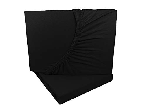 Arle-Living 2er Pack Jersey Spannbettlaken 90x200-100x200 cm schwarz 100% Baumwolle