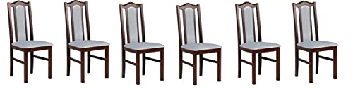 GREKPOL - Set 6 aus Esszimmerstühlen Sitz und Rückenlehne gepolsterter Stoff Velurs Stuhlen Polsterstuhl mit hoher Rückenlehne -BOS 2 (Nuss + Hellgrau 1X, 6-Er Set)