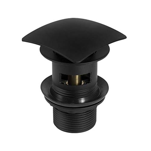 Hochwertige Universal Ablaufgarnitur Schwarz Eckig aus Messing mit Pop Up Ventil mit Überlauf für Waschbecken/Waschtisch 1 1/4" Siphon Syphon Anschluss Click Clack