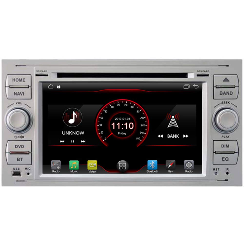 Autosion Android 10 Auto-DVD-Player, GPS, Stereo-Haupteinheit Navi Radio Multimedia WLAN für Ford Fiesta 2005 Kuga 2008-2011 S-Max 2007-2009, unterstützt Lenkradsteuerung (Silber)