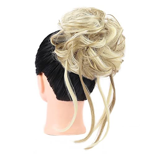 Haarteil Haargummis mit elastischem Haarband for Damen, unordentlicher Dutt, synthetische lange, zerzauste Haarknotenverlängerungen, gewelltes Haar, Pferdeschwanz-Haarteile Dutt (Color : 27H613#)