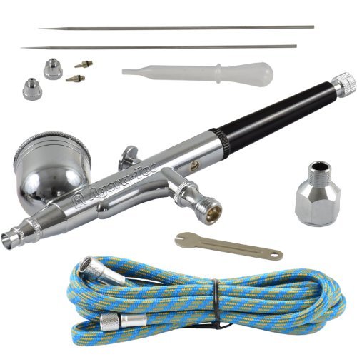 Agora-Tec® AT- Airbrush Pistole Kit AT-AK-01 mit 1,8 m Schlauch und 3 verschiedenen Düsen und Nadeln (0,2 mm 0,3mm 0,5 mm)