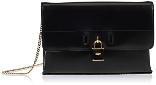 DKNY Women's Palmer Clutch Bag in Smooth Leather Crossbody, Black/Gold
