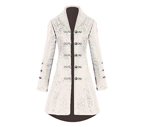 GladiolusA Damen Jacke Frack Steampunk Gothic Gehrock Uniform Smoking Mantel Retro Langer Uniformkleid Langarm Weiß XL