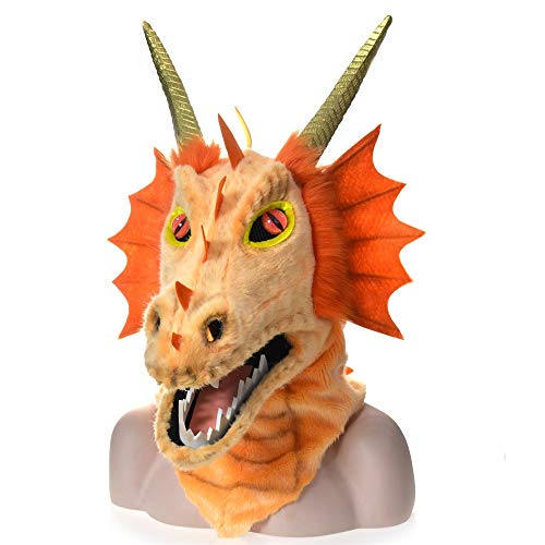WINPSHENG-Maske für Erwachsene Karneval und etc for grownup, party, Halloween breites Gesicht lila Drachen Kopf zu bewegen Mund Fauna Maske auf Halloween (Color : Orange)