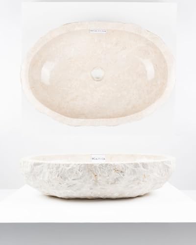 60 cm ovales Marmor Waschbecken in creme Farben von WOHNFREUDEN - Mit Unikat Auswahl