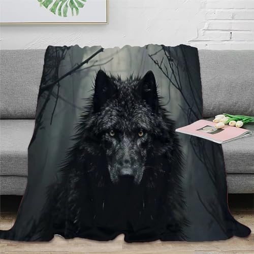 Wolf Flanell Decke 3D Druck Tierthema Sofadecke Flauschig Warm Kuscheldecke Bett Decken Weichen Flauschig for Erwachsene Kinder 40x50inch(100x130cm)
