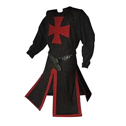 Feynman Mittelalter Ritter Kostüm Tempelritter Kreuzritter Wikinger Tunika Tempel Fasching Karneval LARP Cospaly Waffenrock - Herren Tempelritter edel Schwarz XXXL