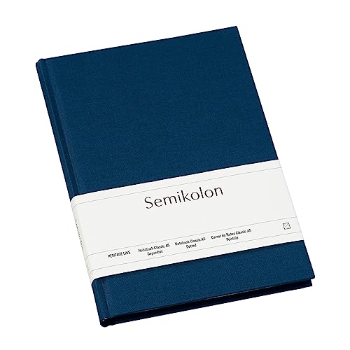 Semikolon (356164) Notizbuch Classic A5 dotted marine (blau) - Buchleinenbezug - 160 Seiten mit cremeweißem 100g/m²- Papier - Lesezeichen