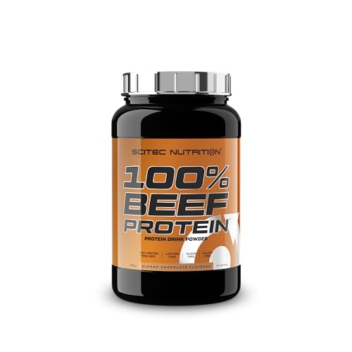 Scitec Nutrition 100% Beef Protein, Aromatisiertes Protein Getränkepulver, Laktosefrei, Zuckerfrei, Glutenfrei, 900 g, Mandelschokolade