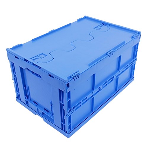 KLAPPBOX MIT DECKEL 61 Liter, stabile Klappbox Made in Germany, 60x40x33cm, Kunststoff Faltbox, Plastikbox, Transportbox, max. 60kg, Blau