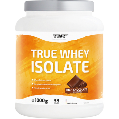 TNT True Whey Isolate • hochwertiges Proteinpulver • hoher Eiweißgehalt • leckerer fruchtiger Geschmack - 1000g (Rich Chocolate)